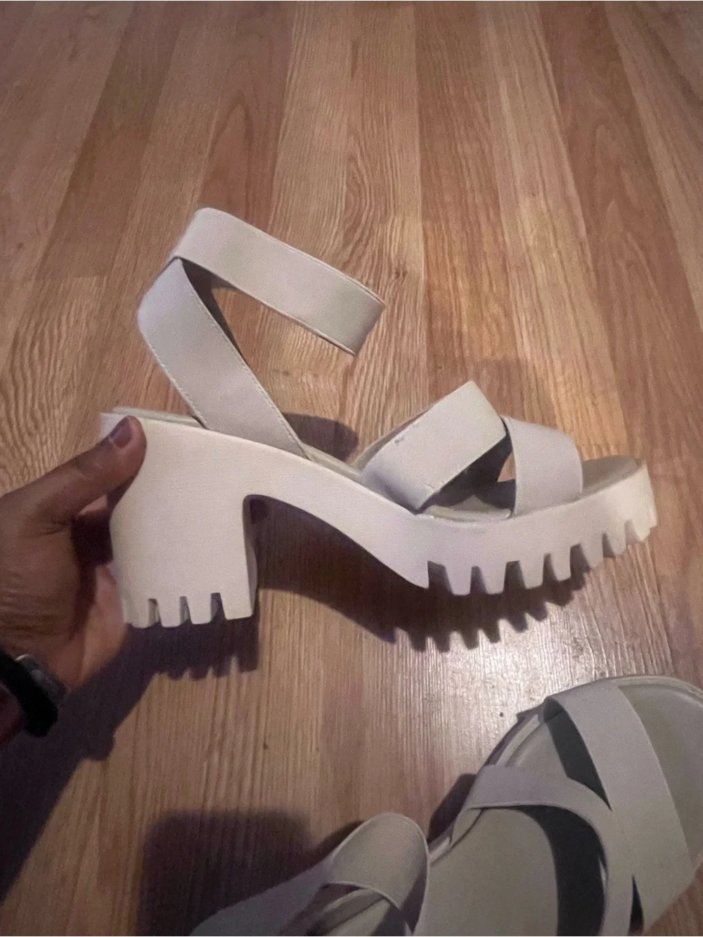 Madden Girl Sohoo Chunky Platform Strappy Sandals in Cream/Beige/Off-White